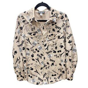 Karl Lagerfeld Women’s Paris Print Blouse Size Small Chic Designer Dress Shirt